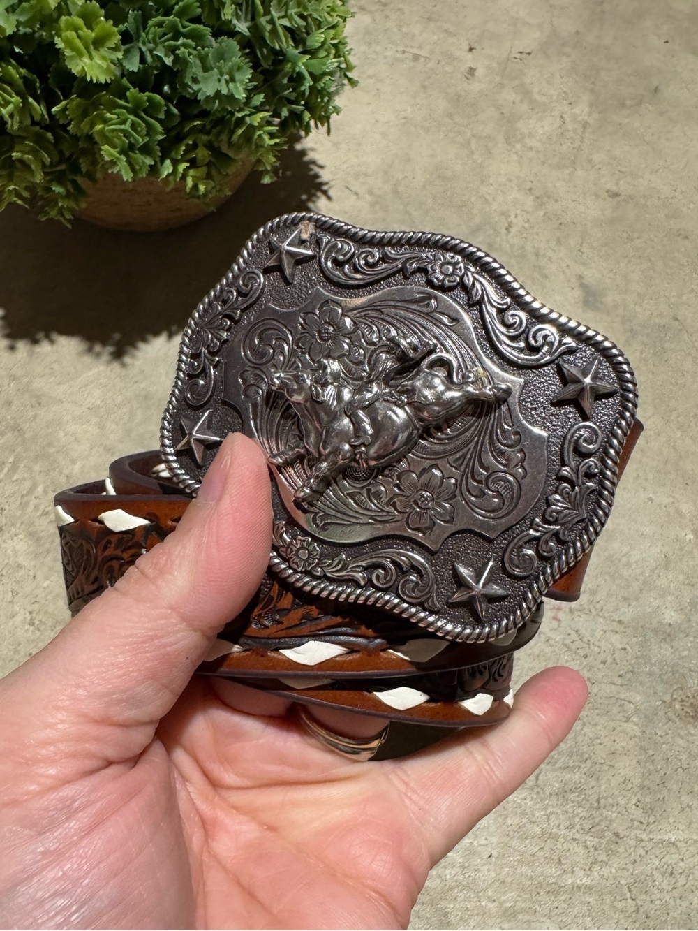 Nocona Boys Western Belt 22” Waist Tooled Leather Cowboy Rodeo Bronco Buckle